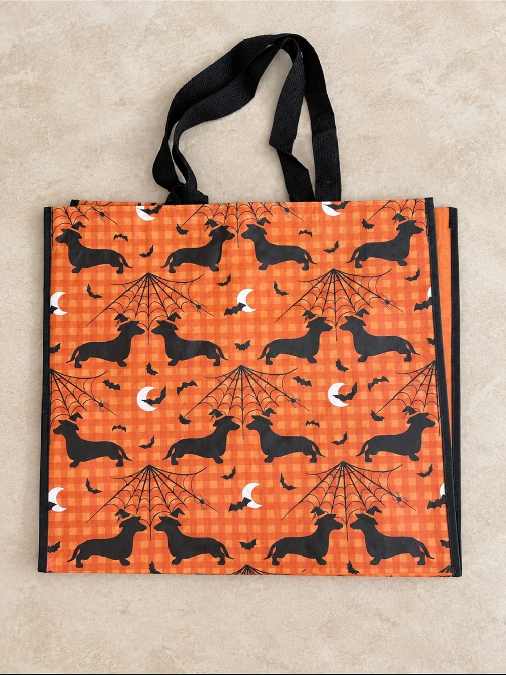 Halloween dachshund print reusable tote bag